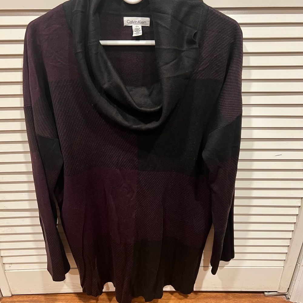 Calvin Klein Black and Purple Cowl Neck Sweater